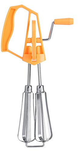 Egg Beater Manual Whisk, Stainless Steel, Double Head | Plastic comfort grip, dishwasher safe, for eggs batter cream sauces, fits cups and small bowls, handheld mixer