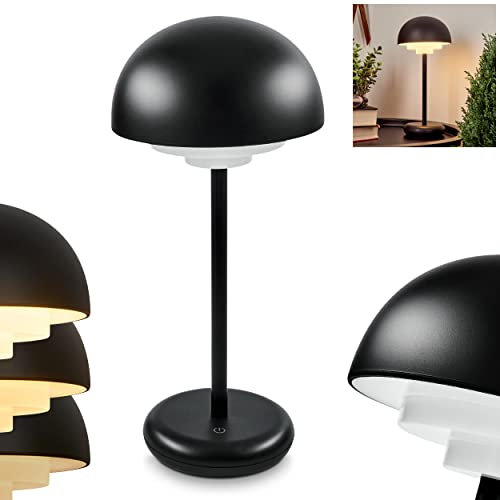 LED Außentischleuchte Bellange, dimmbare Tischleuchte aus Metall/Kunststoff in Schwarz/Weiß, Tischlampe (Ø 14 cm), Tastdimmer, Akku, USB-Anschluß, Ladefunktion, LED 2 Watt, max. 180 Lumen, 3000 Kelvin