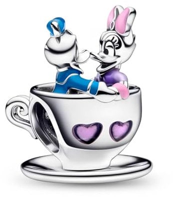 Disney Donald Duck and Daisy Duck Teacup Charm 925 Sterling Silver Charm Compatible with Pandora Charms,and Many Other UK Charm Bracelets.