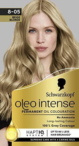 Schwarzkopf Oleo Intense Permanent Oil Color 8-05 Beige Blond, Perfekte Grauabdeckung, HaptIQ Conditioner, langanhaltende Farbe, Haarfarbe ohne Ammoniak