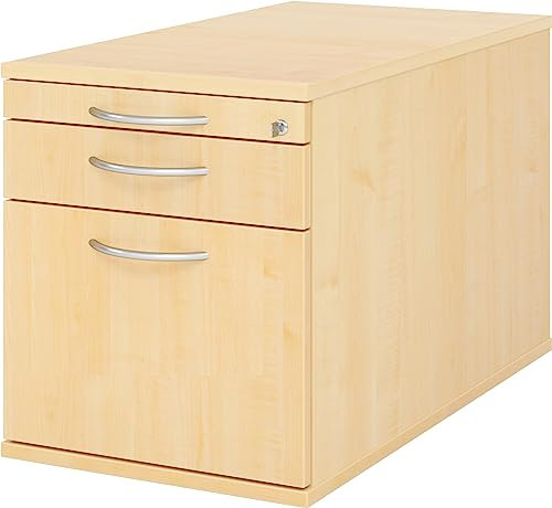 bümö Rollcontainer mit Hängeregister für Hängeordner, Container abschließbar in Ahorn - Rollwagen mit Hängeregistratur als Schreibtisch Unterschrank od. Bürocontainer m. Bogengriffe