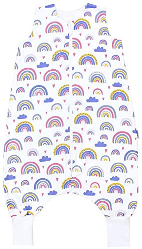 TupTam Baby Sommer Schlafsack mit Beinen 0.5 TOG OEKO-TEX zertifizierte Materialien unwattiert Unisex, Farbe: Regenbogen Blau Amarant Gelb, Größe: 74-86