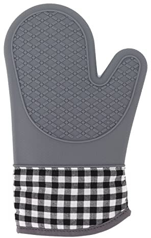 Manoplas Para Horno, Guantes Para Barbacoa, Manoplas De Silicona Y Algodón Resistentes Al Calor Guante Para Horno Guante Para Cocina Casera Hornear Cocinar Panadería Hotel -1 Par 11.8x7.3in Gris