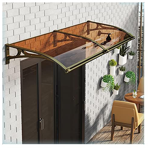 Markisenüberdachung für Fenster und Türen, Upgrade der großen Waschbeckenüberdachung, Polycarbonatplatte, Sonnenschutzüberdachung, UV-Regenschutz, mit Halterung, Farbe: Braun,