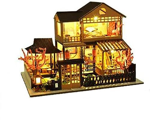 Maquette Maison Miniature pour Adulte Construire, DIY Maison Poupée Miniature Bois en Kit Livré avec Outils et Lumières LED Cadeau Bricolage Artisanal (Résidence De La Cour Sakura)