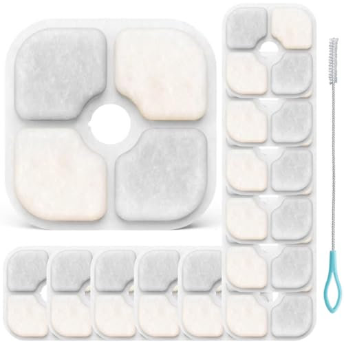 Acmerota 12 Stück Katzenbrunnen Filter Kompatibel für 2,5L Catit Pixi Trinkbrunnen mit Reinigungsbürste, Filter für Katzenbrunnen Eckig mit Kohlefilter Trinkbrunnen für 43717 Filter Katzenbrunnen