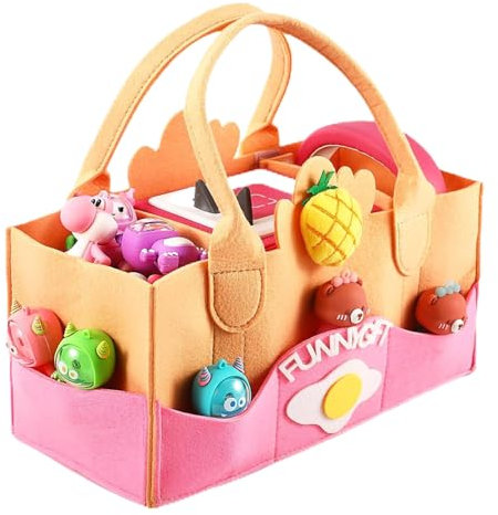 PISOSN Tragbare Tragetasche, kompatibel mit Toniebox-Starter-Set und Tonies-Figuren, Reise-Filzstoff, Musikspielzeug, faltbare Tasche für Toniebox-Zubehör (rosa Muster)