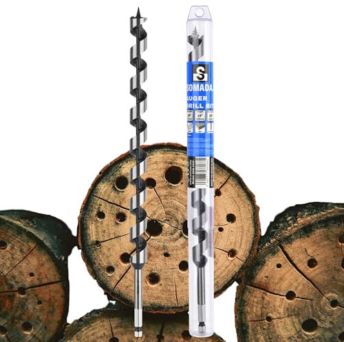 SOMADA 3/4-Inch x 14-Inch Auger Drill Bit for Wood, Hex Shank 3/8-Inch One Piece, Ship Auger Long Drill Bit for Soft and Hard Wood, Plastic, Drywall and Composite Materials