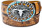 Western-Cowboy-Gürtel für Damen, PU-Leder, Longhorn, Stier, Türkis, geprägte Schnalle, Gürtel für Jeans, Hosen, Kleider, Braun, Suit for 31-35 Waist