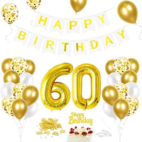 Luftballon 60. Geburtstag Golden - Deko Set Mit Riesen Folienballon Zahl 60, Happy Birthday Ballon Für Mann Und Frau