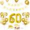 Luftballon 60. Geburtstag Golden - Deko Set Mit Riesen Folienballon Zahl 60, Happy Birthday Ballon Für Mann Und Frau