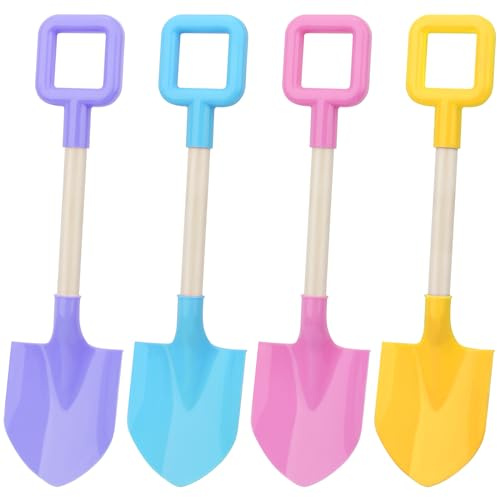 Mototo 4 palas de playa de 16 pulgadas, palas de playa grandes, palas de arena multicolor con mango de madera, pala de plástico para cavar, caja de arena, nieve, jardín, juego de juguetes para niños y