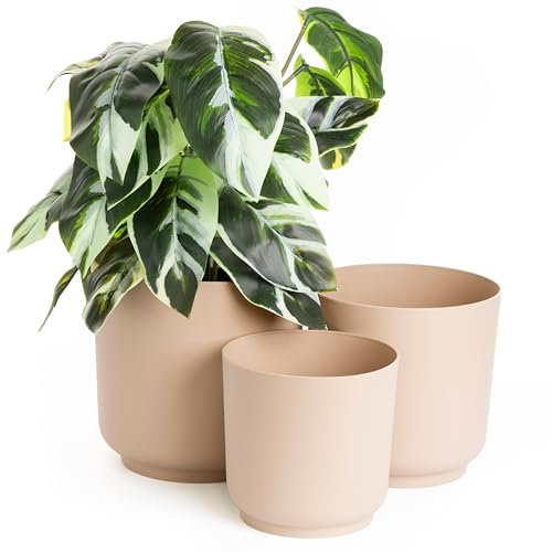 Home Garden Ornaments Luna - Set di 3 vasi per piante da interno con superficie opaca, senza fori di drenaggio (dimensioni: 13 cm, 15 cm, 17 cm, colore: tortora)