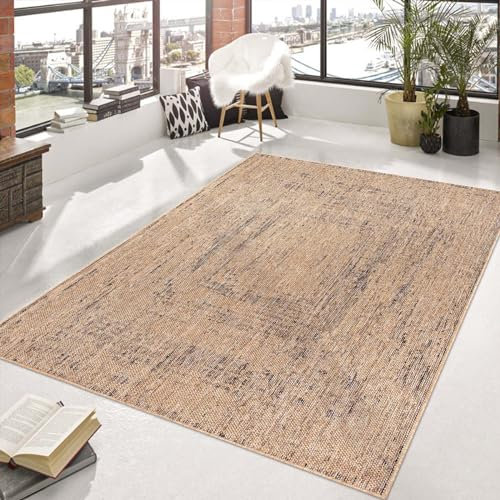 Outdoor & Indoor Teppich für Wohnzimmer Balkon Terrasse wetterfest Borneo Sisal-Jute-Optik Natur Cuadrante 240x340 cm