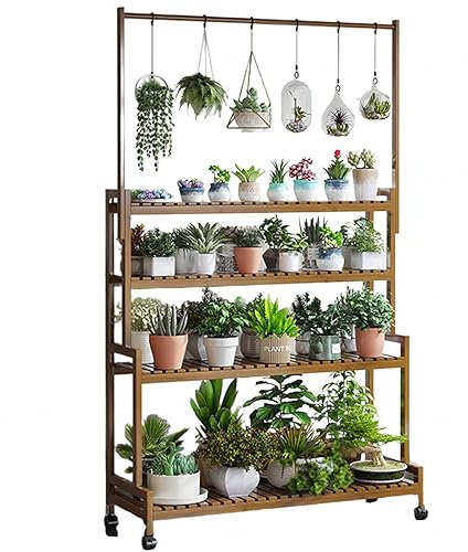 Pflanzenständer 4-stufig Indoor Outdoor Hohes Eck-Hängepflanzenregal Holzblumenständer Leiterpflanzenhalter Präsentationsregal für Zimmer Balkon Garten Terrasse Mehrere Pflanzen,A