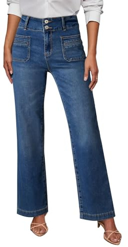 Sidefeel Women's Jeans Wide Leg High Waisted Straight Leg Fall Outfit Stretchy Denim Pants Blue Size 10
