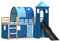 vidaXL Etagenbett, Stockbett mit Rutsche Gardinen, Kinderbett mit Rausfallschutz Lattenrost, Spielbett Bett ohne Matratze, Blau 90x200cm