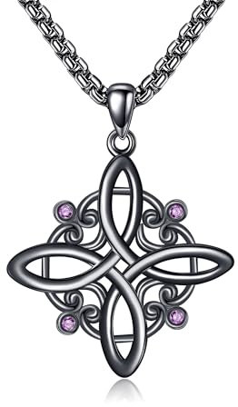 HUKKUN Hexenknoten Halskette Sterlingsilber schwarze Hexen Halskette für Frauen Hexenschmuck für Frauen