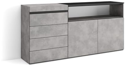 Skraut Home | Kommode mit Schubladen | Aufbewahrungsschrank | 157x75x35 cm | Für Schlafzimmer, Zimmer | Sideboard, Schrank | Moderner Stil | Zement
