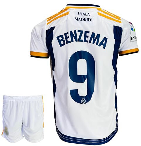 Qycksouth Benzema #9 Real, maglia da calcio per bambini, a maniche corte, per bambini, edizione limitata, con pantaloncini (4-13 anni), Femmina Benzema, 164
