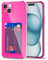 Svanove for iPhone 15 Case Wallet Clear, Card Holder Case with Credit Card Slot, Thin Slim Transparent Silicone Grip Soft Rubber Protective Shockproof Airbag Bumper for Women, Hot Pink