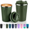 Volhoply 340ml 12oz Double Wall Insulated Vacuum Travel Coffee Mugs with Flip Lid Bulk 2 Pack,Reusable Stainless Steel Leak Proof Coffee Cup,Thermal Tumbler for Cold & Hot Drinks(Army Green,2 Set)