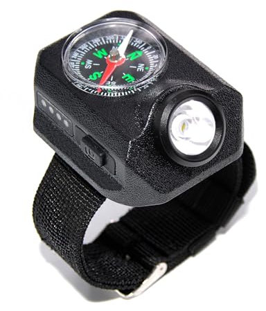 SUNDERPOWER Lampe de poche mains libres avec boussole rechargeable 3 modes de luminosité pour promeneur de chien, coureur, aventure en plein air