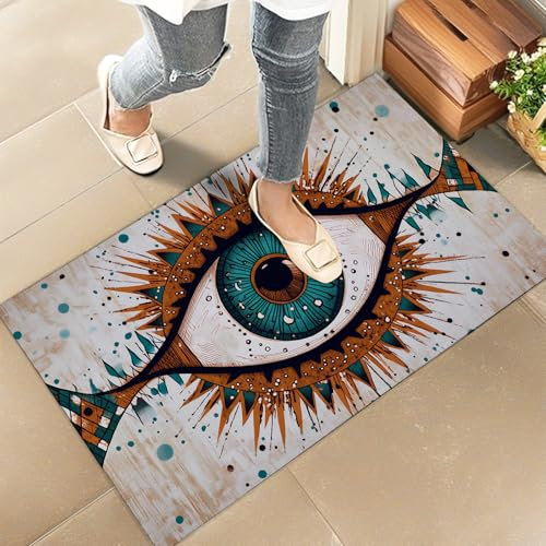 amepay Gothic Evil Eye Indoor Door Mat – Stylish 17x29.5in Non-Woven Fabric Floor Doormat with Abstract Tribal Eyes Goth Design, for Porch Insider,Bedroom,Living Room – Halloween Boho Decor Rug Gitfs