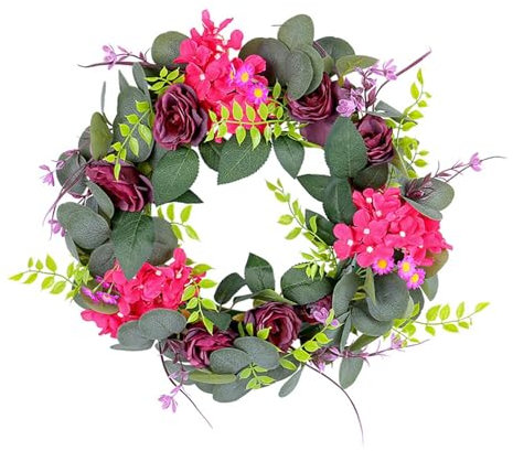 Wreath Making Kit Christmas Summer Purple Rose Wreath Purple Wreath Door Hanging Outdoor Decoration Summer Farmhouse Front Door Wreath Decoration Christmas Wreath (Purple, One Size)