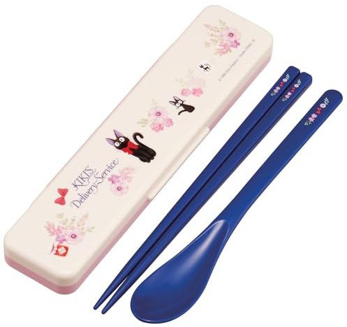 Kiki's Delivery Service Chopsticks and Spoon Set with Case (French Version) - Studio Ghibli Utensil Set for Travel, Bento, Lunchbox - Dishwasher Safe