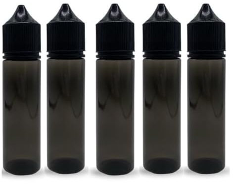 SUPERCTC Clear Black Dropper Bottles, 60ml, Set of 5, V3 Unicorn PET, Leak-Blocker For DIY, Vape, Ink or Paint