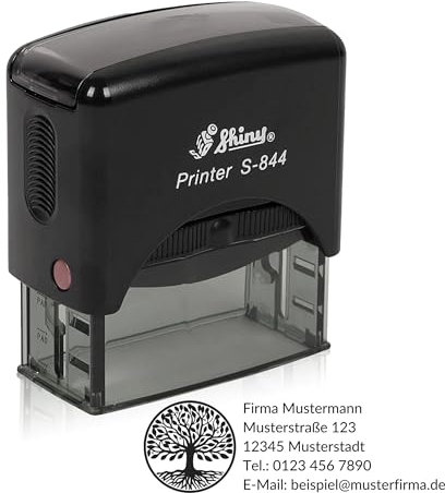 JUST REFINE® Stempel Personalisiert mit Logo & Text - Individuell Gestaltbar für Adresse, Name oder Firma, Langlebig & Schnelltrocknend (Schwarz (Logo + Text), 27 x 65 mm)
