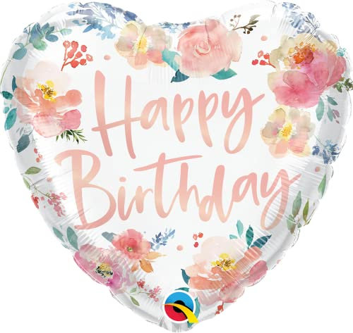 Folienballon Herz-Ballon Happy Birthday 18 Zoll (46 cm) – Eleganter Heliumballon mit romantischem Blumen-Design, perfekte Deko für Geburtstage & besondere Anlässe Made in USA WIEDERVERWENDBAR
