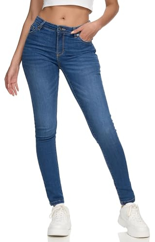 REPUBLIX Damen Mid Waist Skinny-Fit Stretch Denim Jeans Basic RJ-1001 Mid Blue 44