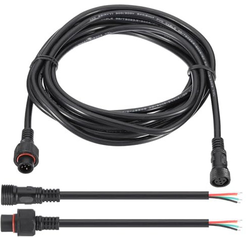 PATIKIL Câble d'Extension Rallonge 5 Mètre 5 Broches 20AWG Étanche IP67 Rallonge avec 7.87 Mâle Femelle Câble pour Bande Lumineuse LED Solaire pour Bateau, Voiture, Camion, Noir