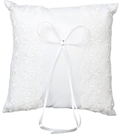 MAGICLULU Verziertes Eheringkissen Herz 20x20cm mit Spitze in Weiß
