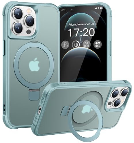 BENTIACC Handyhülle für iPhone 12 Pro Max/13 Pro Max Hülle, mit Unsichtbarer Magnetisch Ring Ständer, Mil-Grade Drop Shockproof Anti-Fingerabdruck Anti-Rutsch Transluzente Matte Case (Seeblau)