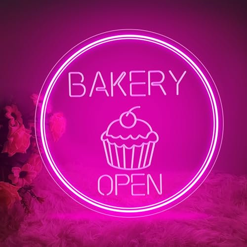 Bakery - Cartel de neón abierto con luz LED regulable para tartas y pan, para decoración de pared en tienda luces de neón para hornear alimentos, cartel de bienvenida para cocina, snackbar, tienda de