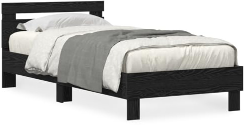 vidaXL Bettgestell mit LED-Leuchten Schwarz Eiche 90x190 cm