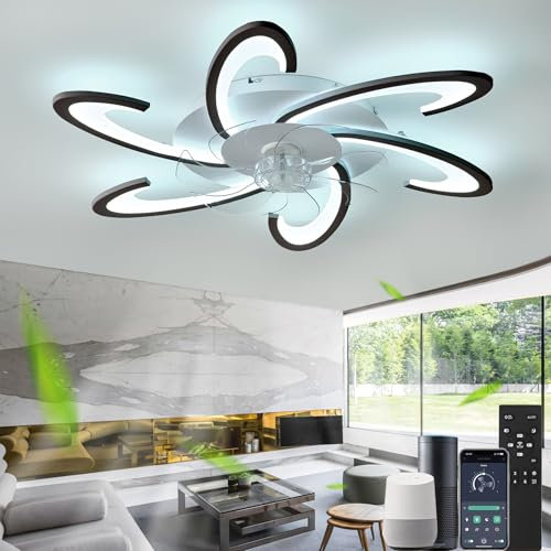 Silencioso Led Ventilador De Techo Con Luz, Regulable Alexa Lampara Ventiladores Techo, Moderno Design Lámpara Techo Ventilador 6 Velocidades Timer Ceiling Fan With Light Niños Salon Dormitorio Negro