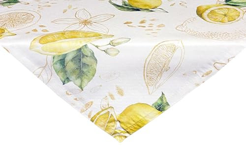 beties - Italy Collection -, Tischdecke Mitteldecke ca. 80x80 cm Zitrone, 100% Baumwolle – Premium Qualität – Hellbeige mit lebensgroßen Zitronen und zart goldenen Details