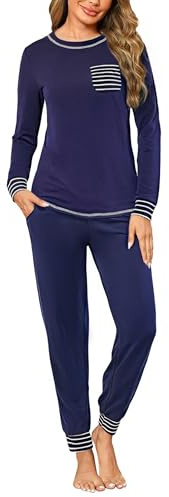 Marvmys Pigiami Donna Lungo Invernale Caldo Pigiama a Manica Lunga Set Pantaloni Lunghi Casual con Tasche Due Pezzi per Coppia fidanzati