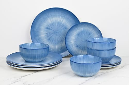 12pc Blue Star Pad Print Dinner Set