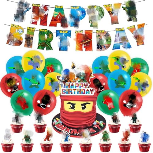42 Stück Geburtstagsdeko，Geburtstag Geschirr Set Kindergeburtstag Party Deko Enthält Geburtstag Banner, Luftballons, Kuchen Deko für Kinder Jungen Mädchen