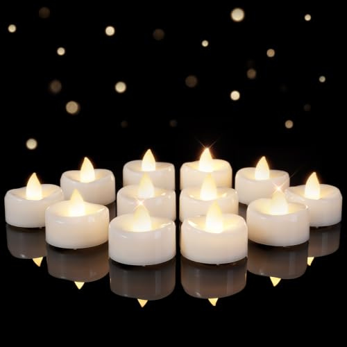 AMAGIC 24 Pack Elctric Candle Flameless Led Tealights Battery Operated Fake | Bright Long Last 100+ Hours Artificial for Birthday Table Decorations Wedding Christmas Pumpkin Proposal Anniversary Vovite