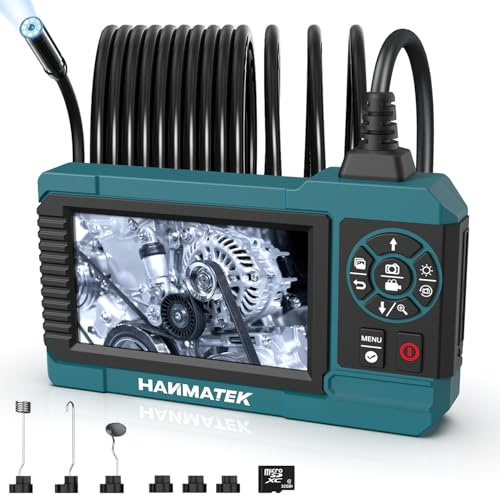 HANMATEK IE02 Industrie-Endoskop mit 4,3-Zoll TFT-Bildschirm | 1080P / 1 Million Pixel, 5m flexibles Kabel, 8-mm-Kamera, Einstellbare LED, Foto-/Videoaufzeichnung, USB‑C Aufladung