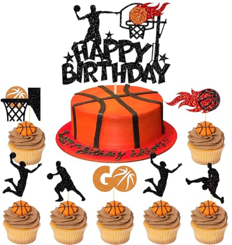 SANYUANHE 25 Stück Basketball Kuchendekoration,Basketball Cupcake Topper,Sport Jungen Geburtstagskuchen Kuchen Deko für Baby Shower,Kindergeburtstag und Basketballfan Themenpartys