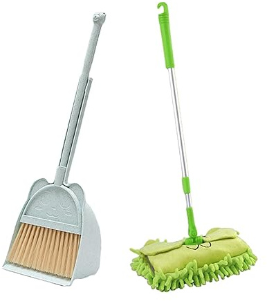Mop Pretend Play Toy Broom Dustpan Set for Age 3-6 Girls Birthday Gifts Blue