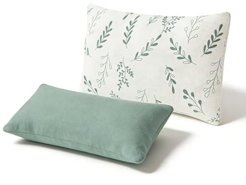 VEGOATY 2 Stück Mini Kissen zum Schlafen, 28 x 18 cm Weiches, atmungsaktives Kleines Kissen für Erwachsene und Haustiere – Ideal für Nacken, Handgelenk, Lendenwirbelsäule und Knieunterstützung（Grün）