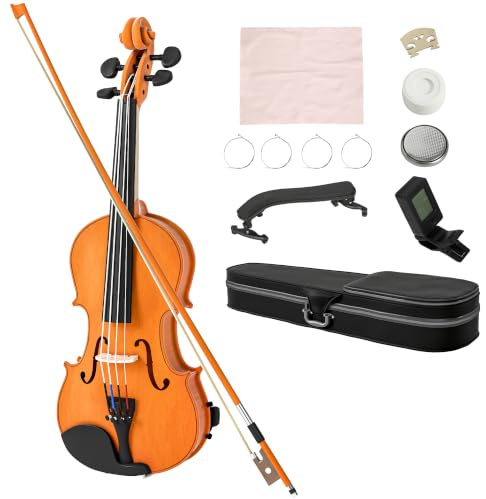 HOMCOM 4/4 Violin Set Massivholz für Erwachsene & Anfänger Braun | Leichter tragbarer Koffer, Bogen, Kolophonium, Steg, Schulterstütze
